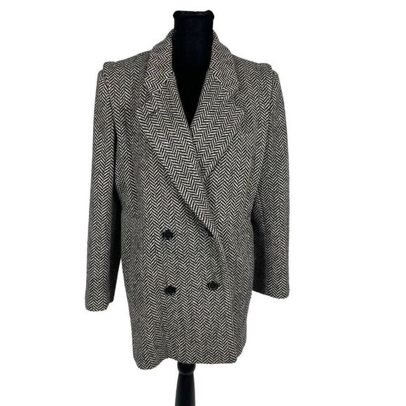 Vintage Jennifer Moore 100% Wool Herringbone Tweed Overcoat - Women’s 6P - Picture 1 of 5